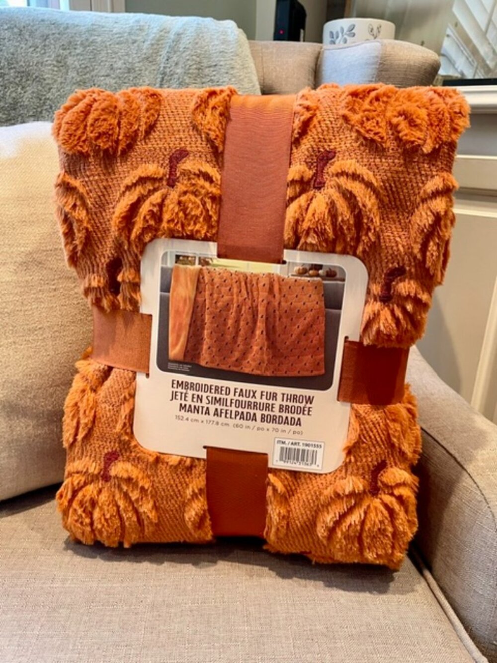 NEW Viral TikTok Costco Orange Pumpkin Embroidered Faux Fur Throw Blanket